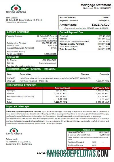 Declaração de hipoteca do Banco Azteca da Guatemala Scr modelo